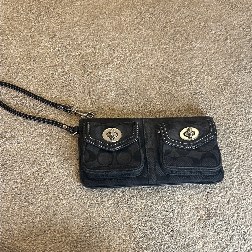 Coach Black Wristlet with Silver Accents